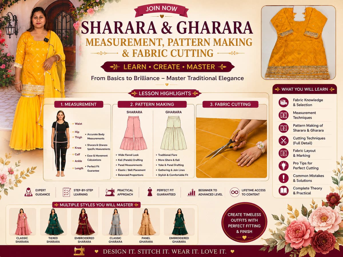 Sharara & Gharara Measurement, Pattern Making & Fabric Cutting